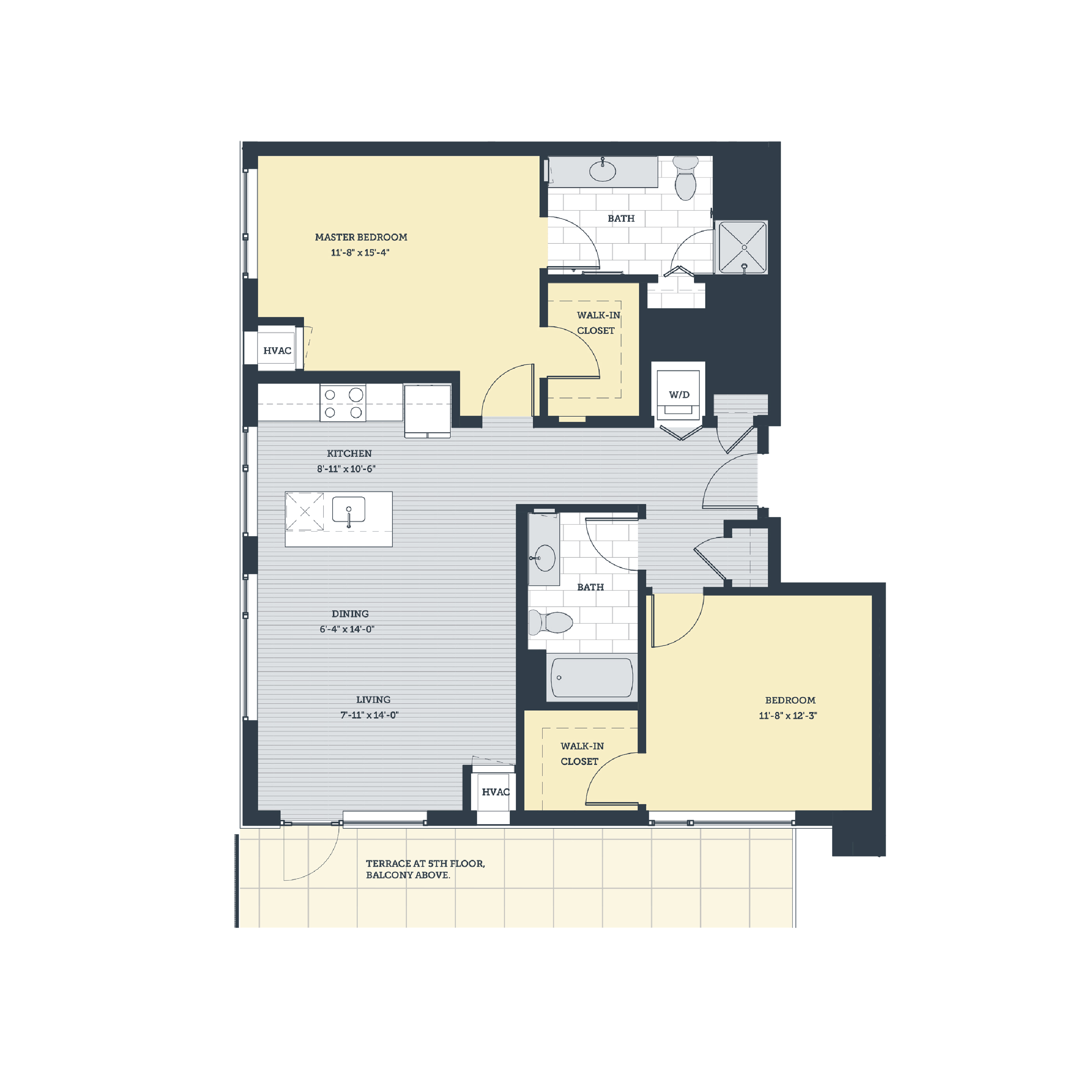 Floor plan for 2 beds, 2 baths, 1144 sqft